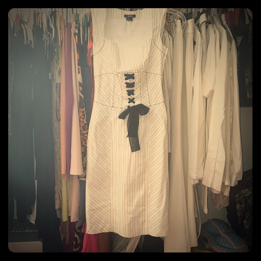 White With Black Pinstripes, Pencil Skirt Dress